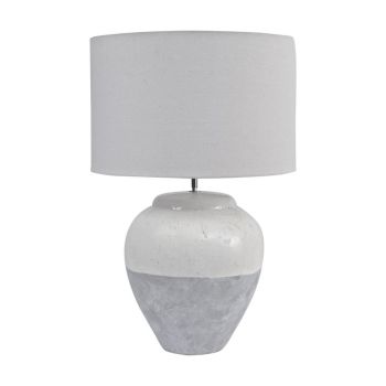 Skyline Porcelain Table Lamp and Shade Large E27 60W - Terracotta/Linen - L50 x W50 x H77 cm - White/Grey