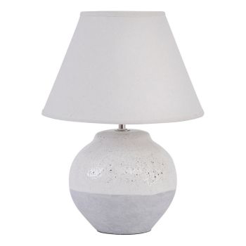Skyline Antique Crackle Table Lamp and slub shade, Small E27 60W - Porcelain/Linen/Iron - L30 x W30 x H40 cm - Cream/Grey