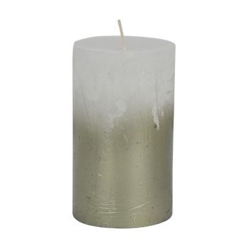 Pillar Candle With Metallic Ombre Base - Paraffin - L7 x W7 x H12 cm - Olive Green/White
