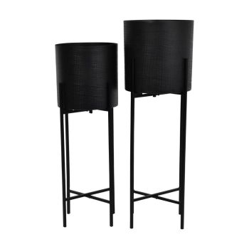 Clyde Floor Standing Planters (Set of 2) - Iron - L26 x W26 x H76 cm - Matt Black