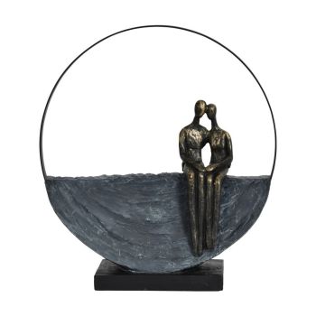 Couple Encircled Sculpture - Limestone/Polyresin - L9 x W30 x H33 cm - Bronze