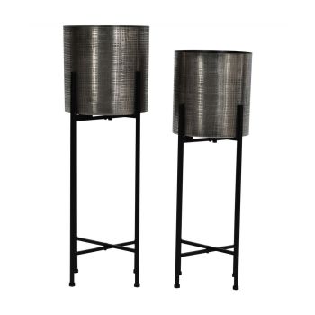 Clyde Floor Standing Planters (Set of 2) - Iron - L25.5 x W25.5 x H76 cm - Nickel