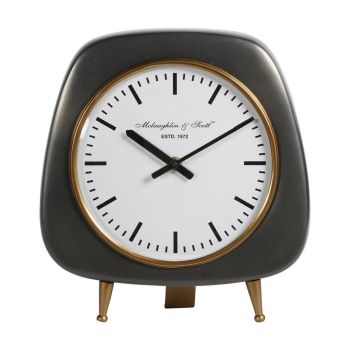 Mid Century Style Table Clock Large - Aluminium/Stainless Steel - L6 x W26.5 x H27.7 cm - Charcoal Grey/Gold