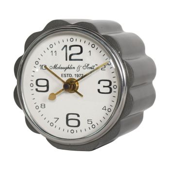 Curve Detail Mantel Clock - Aluminium - L6.5 x W12 x H12 cm - Satin Grey/Nickel