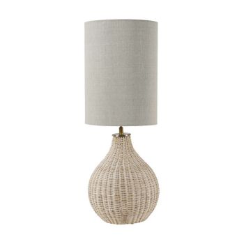 Rattan Lamp With Drum Shade Large - Cane/Linen/Metal - L25 x W25 x H70 cm - Natural
