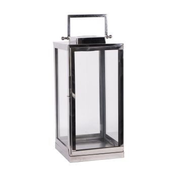 Solar Nickel Lantern Large - Stainless Steel/Glass - L25.5 x W24 x H51.5 cm - Silver