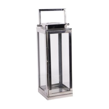 Solar Nickel Lantern Small - Stainless Steel/Glass - L19 x W21.5 x H46 cm - Silver