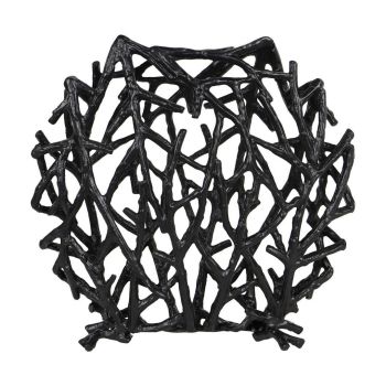 Twig Sculpture Disc Vase - Aluminium - L9 x W34 x H31 cm - Raw Black