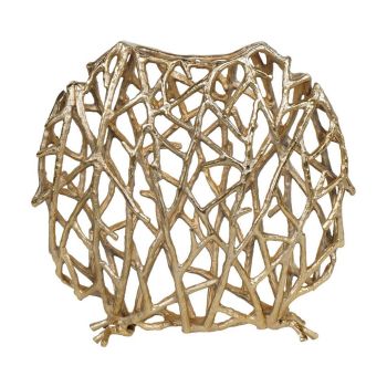 Twig Sculpture Disc Vase - Aluminium - L9 x W40 x H36 cm - Raw Gold