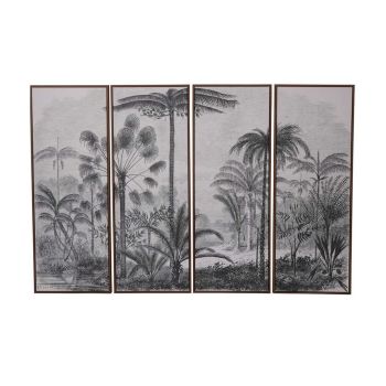 Palm Framed Canvas Wall Art (Set of 4) - Canvas/Polyester/Pine - L4 x W180 x H120 cm - Monotone