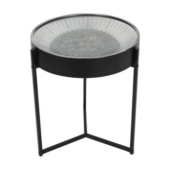 Palladium Side Table Clock With Moving Cogs - Metal/Glass/MDF/Plastic - L49 x W49 x H57 cm - Black/Nickel/Silver