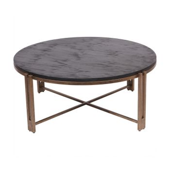Dalston Sandblasted Wood and Champagne Frame Coffee Table - Iron/Wood - L101 x W101 x H40.5 cm - Black/Gold