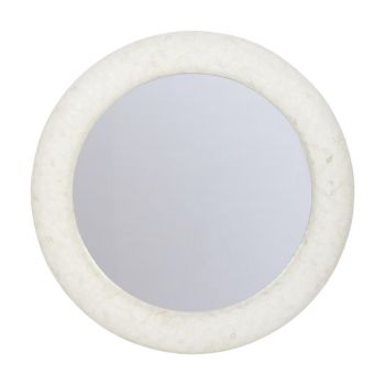 Aspen Bone Inlay Round Mirror - Wood/Bone - L6 x W100 x H100 cm - White/Ivory