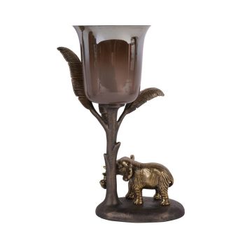 Kariba Elephant Hurricane Small - Glass/Aluminium - L16 x W20 x H31.5 cm - Antique Brass