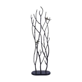 Decorative Screen Sculpture With Branches and Birds - Aluminium - L21 x W40 x H135 cm - Black