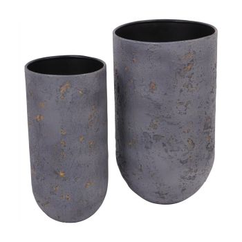 Volcano Planters (Set of 2) - Iron/Concrete/Epoxy - L29 x W29 x H50 cm - Charcoal Blue