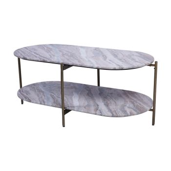 Toronto Top and Base Coffee Table - Iron/Marble/MDF - L50 x W100 x H40 cm - White/Brown/Grey