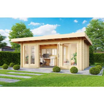 Dorset 73-Log Cabin, Wooden Garden Room, Timber Summerhouse, Home Office - L480 x W250 x H238.95 cm