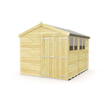 8 x 10 Feet Apex Shed - Double Door With Windows - Wood - L302 x W231 x H217 cm