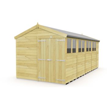 8 x 18 Feet Apex Shed - Double Door With Windows - Wood - L533 x W231 x H217 cm