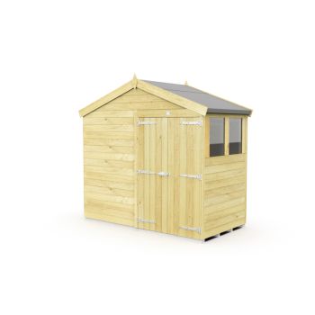 8 x 4 Feet Apex Shed - Double Door With Windows - Wood - L127 x W231 x H217 cm