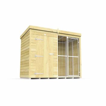 8ft X 4ft Dog Kennel and Run Full Height with Bars - Wood - L118 x W243 x H201 cm