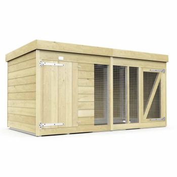 8ft x 4ft Dog Kennel and Run - Wood - L127 x W243 x H127 cm