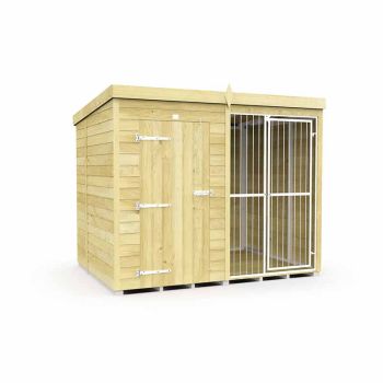 8ft X 6ft Dog Kennel and Run Full Height with Bars - Wood - L178 x W243 x H201 cm