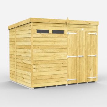 8 x 7 Feet Pent Security Shed - Double Door - Wood - L214 x W243 x H201 cm