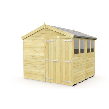 8 x 8 Feet Apex Shed - Double Door With Windows - Wood - L243 x W231 x H217 cm