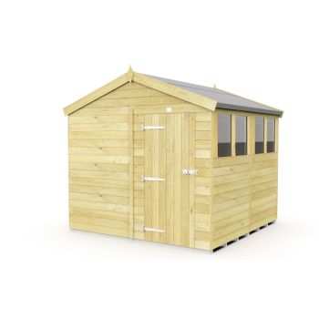 8 x 8 Feet Apex Shed - Single Door With Windows - Wood - L243 x W231 x H217 cm