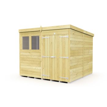 8 x 8 Feet Pent Shed - Double Door With Windows - Wood - L231 x W243 x H201 cm
