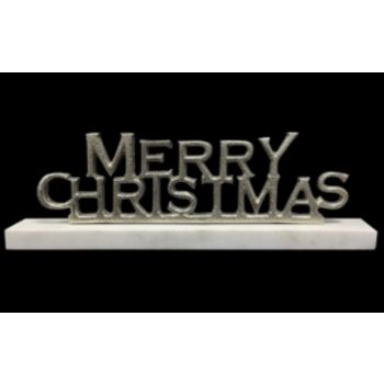Nickel Plated Merry Christmas in Stand - L3 x W30 x H8 cm