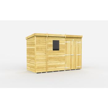 9 x 4 Feet Pent Shed - Double Door With Windows - Wood - L118 x W276 x H201 cm