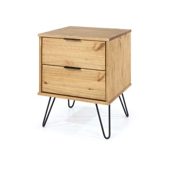 Augusta 2 Drawer Bedside Cabinet - Pine/Metal/MDF - 45 x 39.5 x 57 cm - Antique Waxed Pine/Black