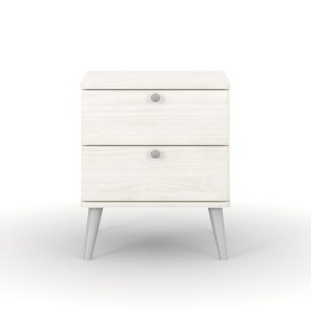 Augusta Curve 2 Drawer Bedside Cabinet - Pine/Plastic - L39.5 x W45 x H57 cm - White/Silver - Flat Packed