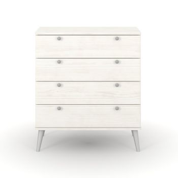 Augusta Curve 4 Drawer Chest - Pine/Plastic - L39.5 x W76.5 x H90.3 cm - White/Silver - Flat Packed