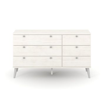 Augusta Curve 3+3 Drawer Wide Chest - Pine/Plastic - L39.5 x W119.3 x H73.6 cm - White/Silver - Flat Packed