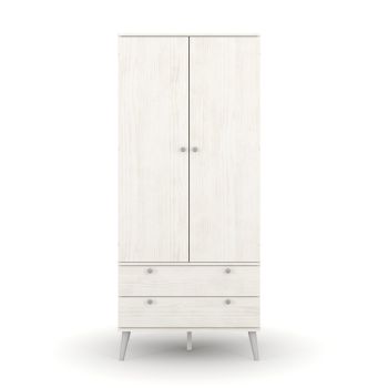 Augusta Curve 2 Door with 2 Drawer Wardrobe - Pine/Plastic - L53 x W76.5 x H176 cm - White/Silver - Flat Packed