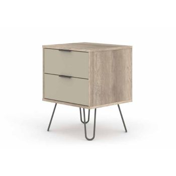 2 Drawer Bedside Cabinet - Textured Manufactured Board/Metal - 45 x 39.5 x 57 cm - Driftwood /Calico