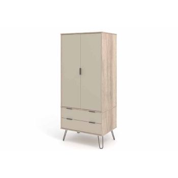 2 Door, 2 Drawer Wardrobe - Textured Manufactured Board/Metal - 76.5 x 53 x 176 cm - Driftwood /Calico