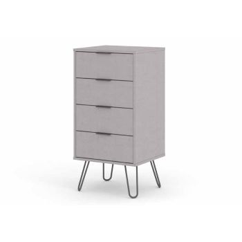 4 Drawer Narrow Chest of Drawers - Textured Manufactured Board/Metal - 45 x 39.5 x 90.3 cm - Grey 