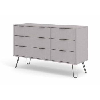 3+3 Drawer Wide Chest of Drawers - Textured Manufactured Board/Metal - 119.3 x 39.5 x 73.6 cm - Grey 