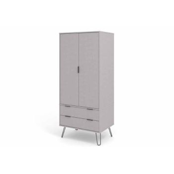 2 Door, 2 Drawer Wardrobe - Textured Manufactured Board/Metal - 76.5 x 53 x 176 cm - Grey 