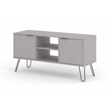 2 Door Flat Screen TV Unit - Textured Manufactured Board/Metal - 114.5 x 39.5 x 57 cm - Grey 