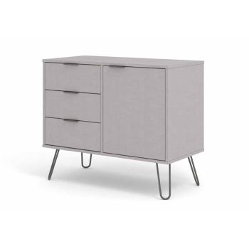 Small Sideboard with 1 Doors, 3 Drawers - Textured Manufactured Board/Metal - 90 x 43 x 73.6 cm - Grey 
