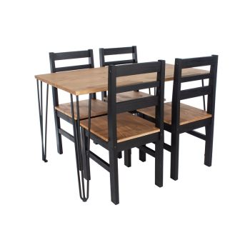 Augusta 1180 mm Rectangular Dining Table with 4 Linea Ladder Back Chairs - Black/Antique Waxed Pine - Flat Packed