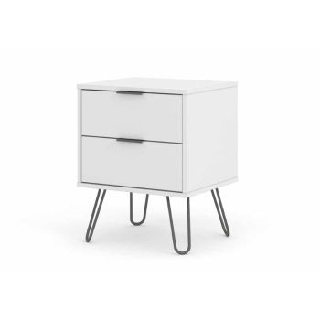 2 Drawer Bedside Cabinet - Manufactured Wood Fibre Board/Metal - 45 x 39.5 x 57 cm - White 