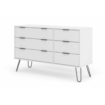 3+3 Drawer Wide Chest of Drawers - Manufactured Wood Fibre Board/Metal - 119.3 x 39.5 x 73.6 cm - White 