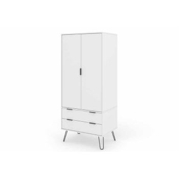 2 Door, 2 Drawer Wardrobe - Manufactured Wood Fibre Board/Metal - 76.5 x 53 x 176 cm - White 